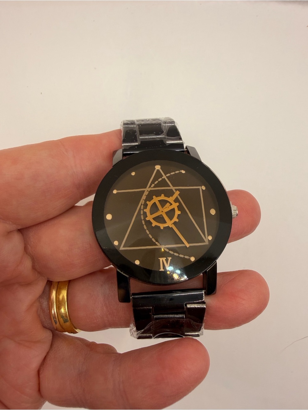 NEW Mens Black Geometric Stainless Steel Still Wrapped Watch Vintage